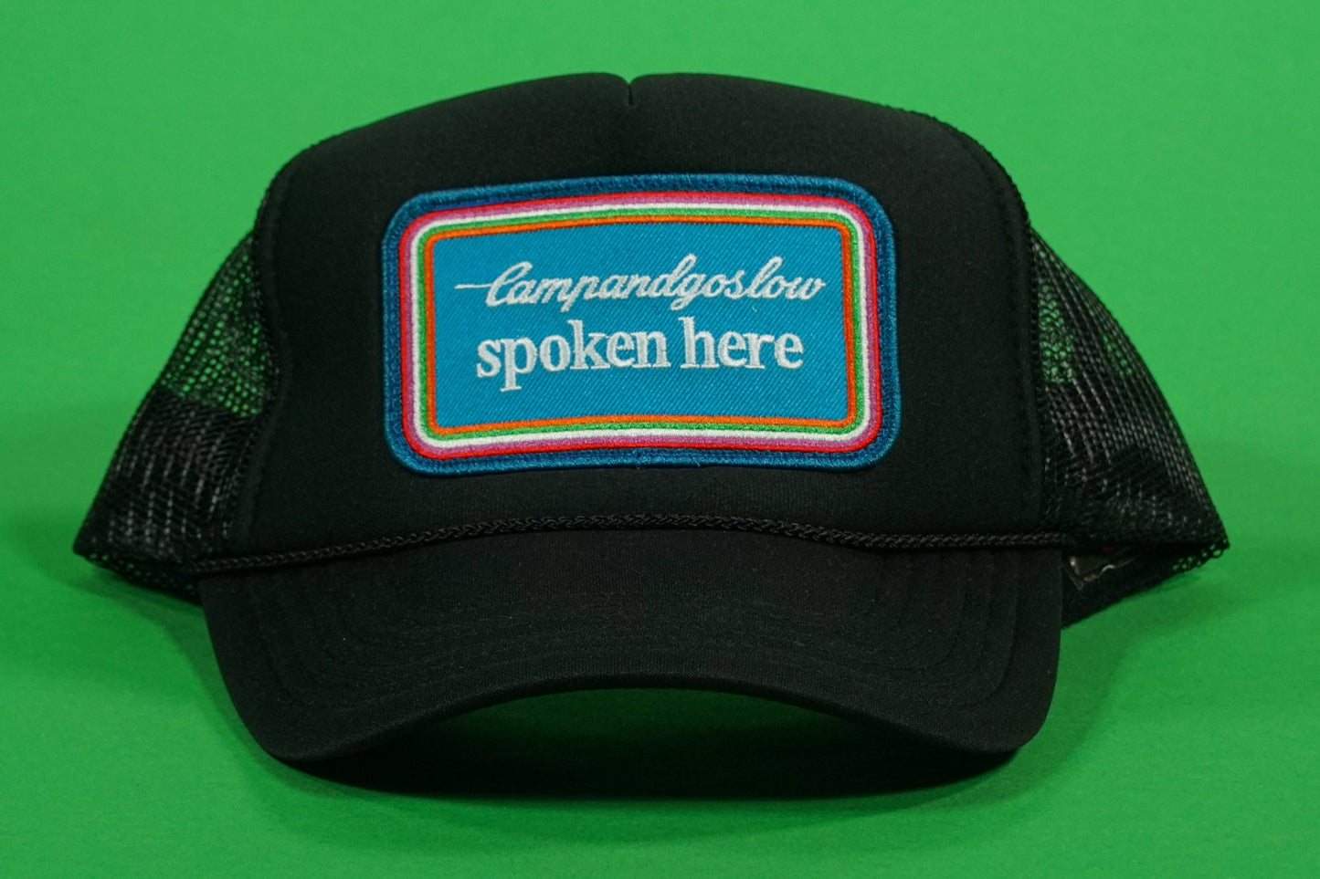 Camp and Go Slow Trucker Cap, Black