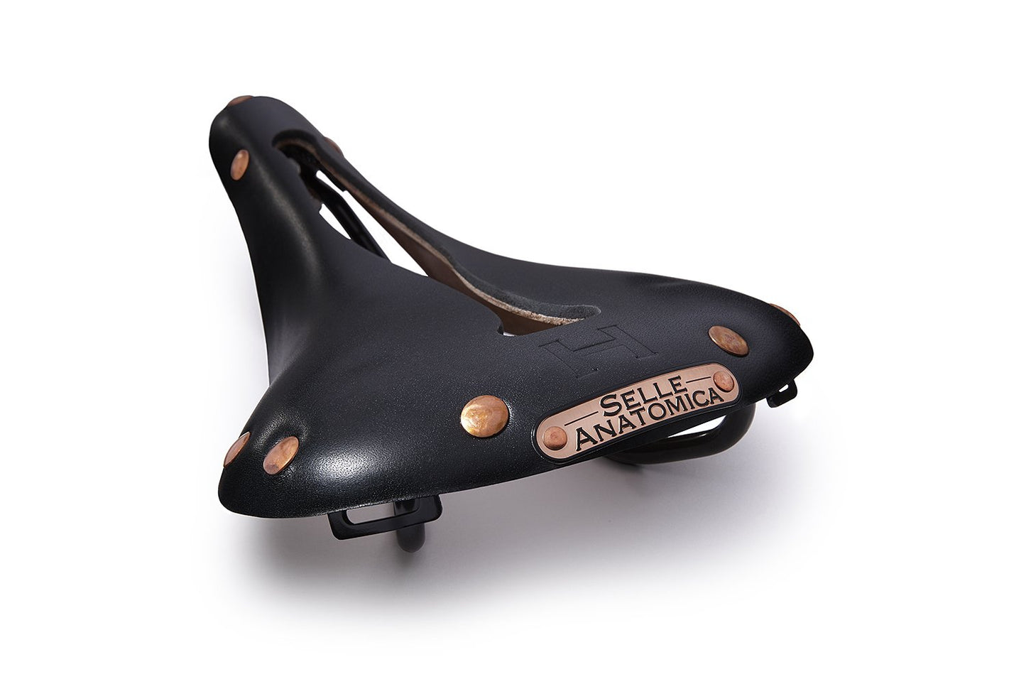 H1 Touring Saddle, Black Leather, Copper Rivets