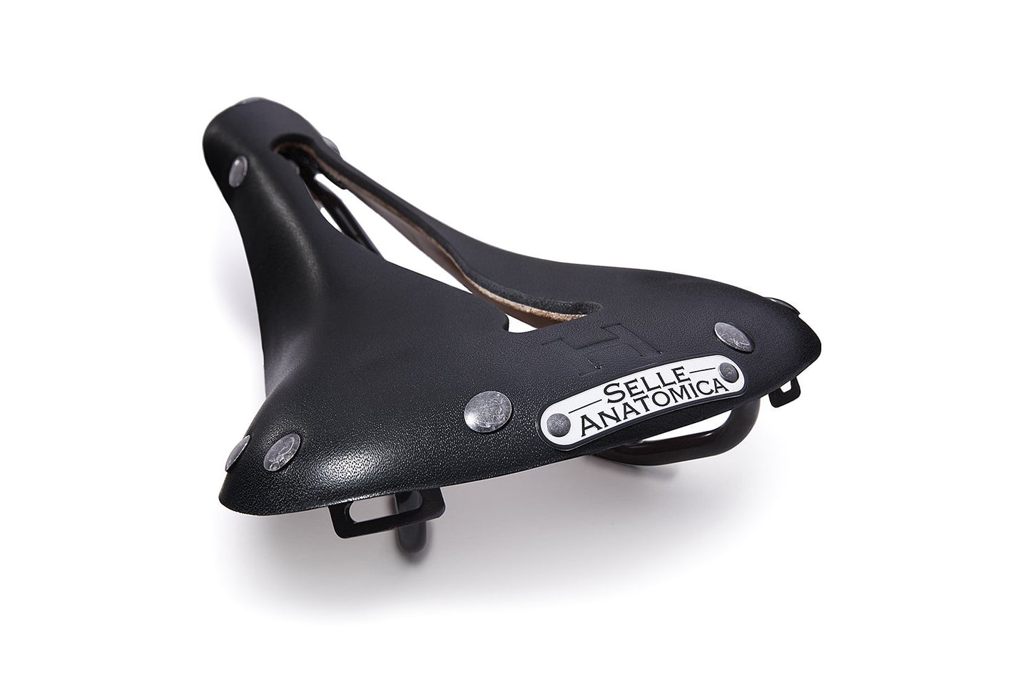 H1 Touring Saddle, Black Leather, Gun Metal Rivets